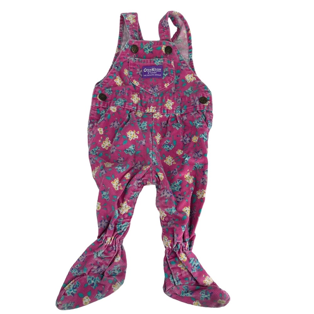 VTG Oshkosh‎ Vestbak Baby 3-6 Months Floral Footsie Overalls Corduroy USA Made